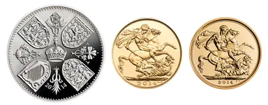 5ポンド銀貨・2ポンド金貨・1ソブリン金貨