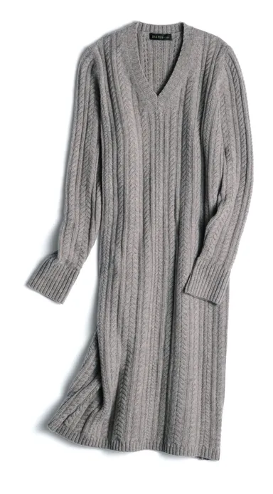 カシミヤケーブルワンピース