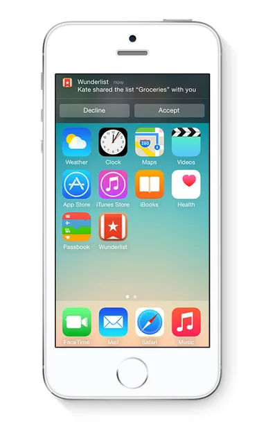 Wunderlist iOS 8 NotificationBanner