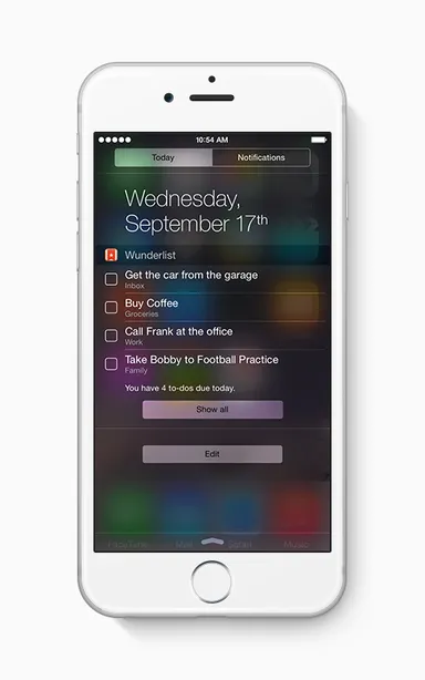 Wunderlist iOS 8 NotificationCenter
