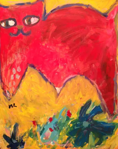 黄色い野に赤いネコ