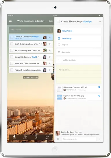 Wunderlist Dropbox - iPad (portrait)