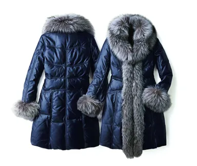 シルバーフォックス付きラムレザーダウンコート