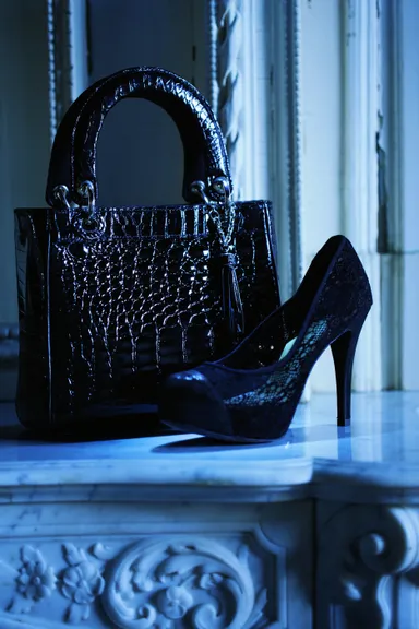 クロコダイルバッグ＆レースパンプス