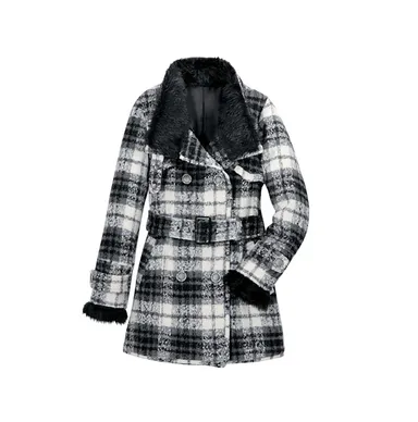 ファー付きチェックコート