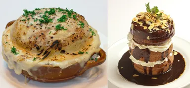 絶品巨大ハンバーガーグラタン・特製焼きドーナツタワー(3段重ね)