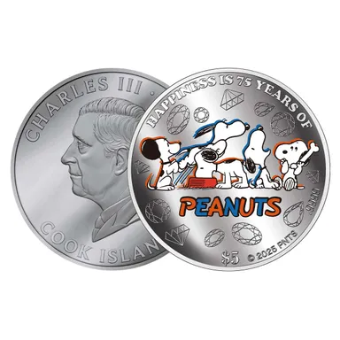 スヌーピー75周年銀貨表裏