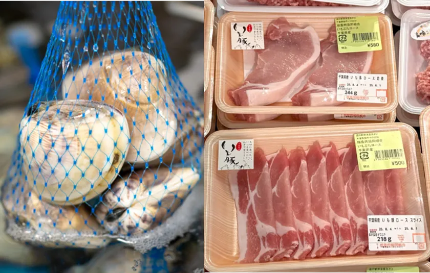 九十九里地ハマグリ(左)千葉県産いも豚(右)