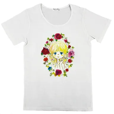 お花の少女柄天竺Tシャツ ホワイト