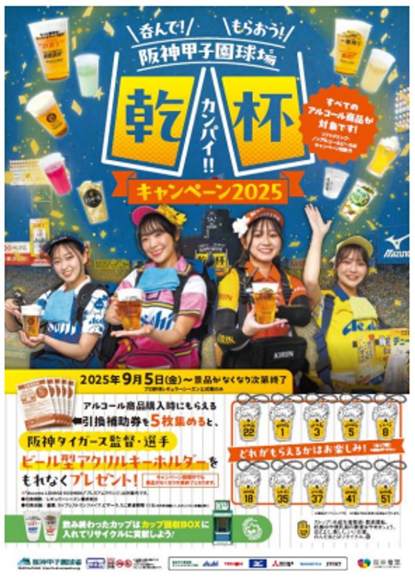 阪神甲子園球場「呑んで!もらおう!
乾杯キャンペーン2025」開催
~9月5日(金)から、
阪神タイガースの勝利を願って、みんなで乾杯!~