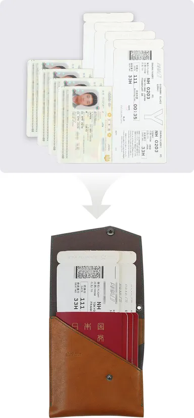 旅行中は、パスポートに搭乗券を挟んだまま収納するとスムーズ