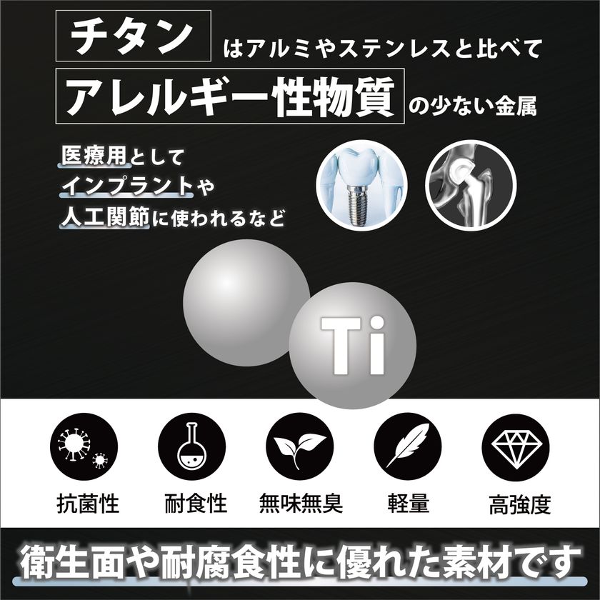 軽量丈夫でアレルギーレスなチタン製