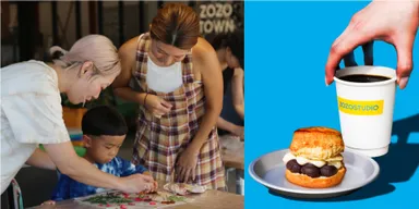 (画像左から)ワークショップの様子、あんバタークリームチーズスコーン、ZOZOBLEND