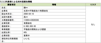 代表者による対外投資先情報(イメージ)