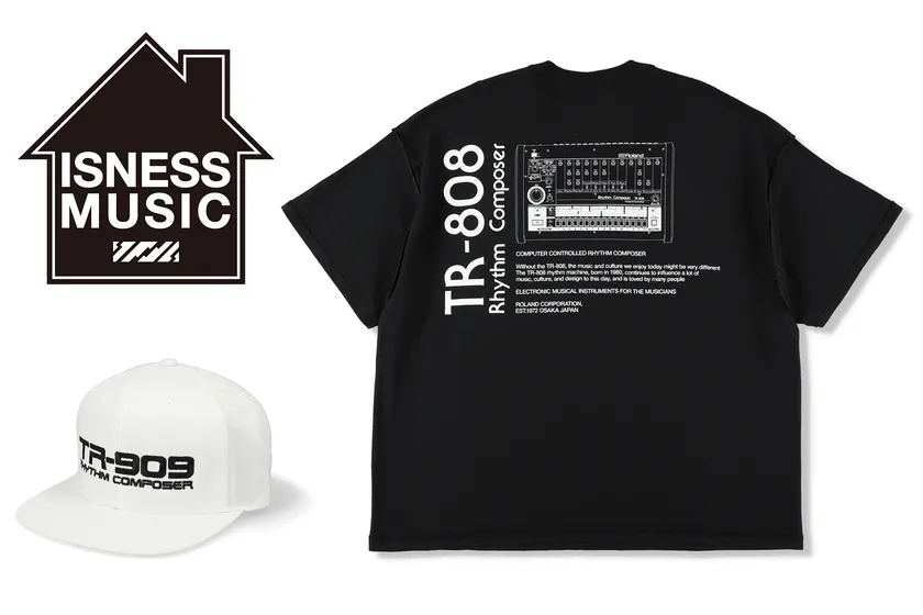 ISNESS MUSICブランド・ロゴとアパレル・コレクションの一例