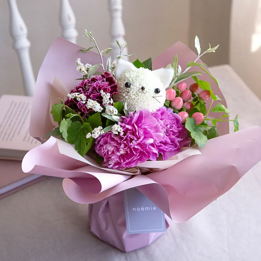 【eギフト】そのまま飾れる“こねこ”のブーケ(M)