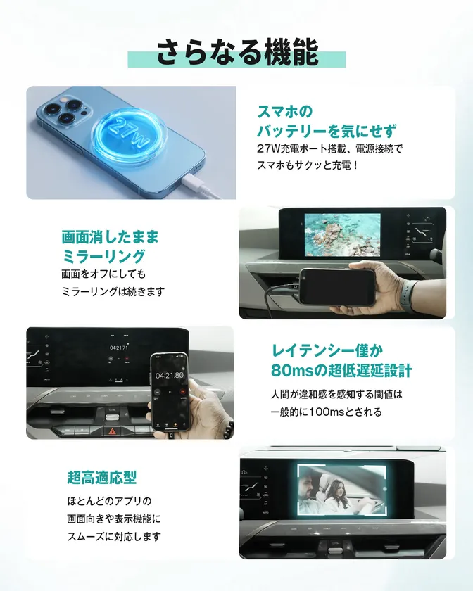 超低遅延で快適操作&ミラーリングしながら、Type-C端子で同時充電