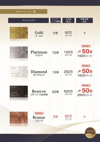 家族会員ビッグプロモーション金額表