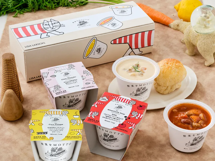 スープのパッケージとボックスにマイキーがやってきました