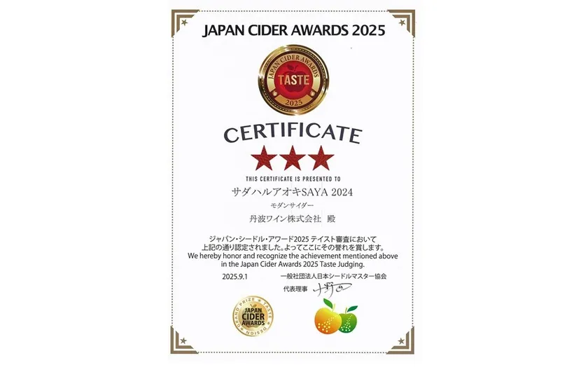 JAPAN CIDER AWARDS 認定証