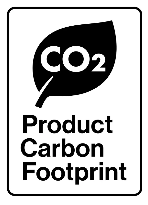 製品に表示されるプロダクト・カーボンフットプリントのマーク(独自意匠/商標登録出願中)