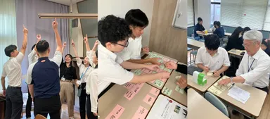 学校訪問の様子(左：西原中学校、中央と右：クラーク記念国際高校さいたまキャンパス)