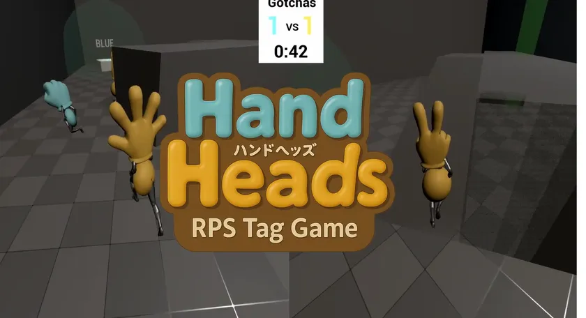 対戦3Dビデオゲーム「Hand Heads」のタイトル画面