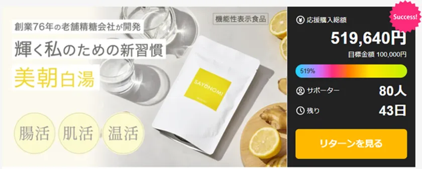 SAYUNOMI クラファン目標金額達成！