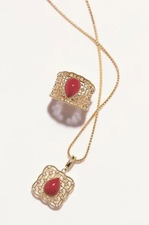 ユキコ・オオクラ Ｋ18血赤珊瑚デザインリング・ペンダント