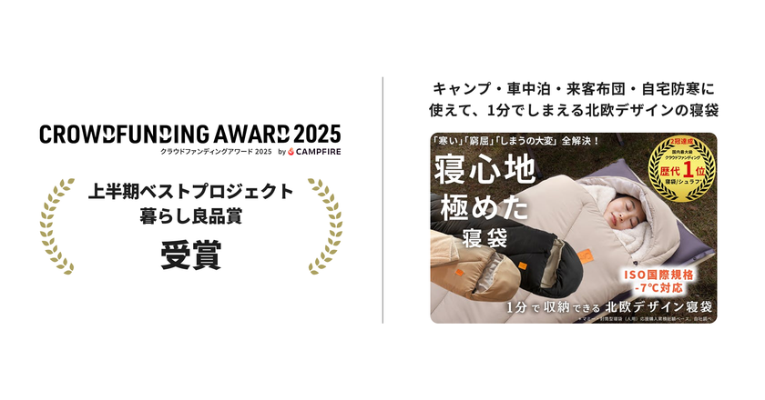 『クラウドファンディングアワード2025』
【上半期ベストプロジェクト／プロダクト
・テック部門・暮らし良品賞】を受賞