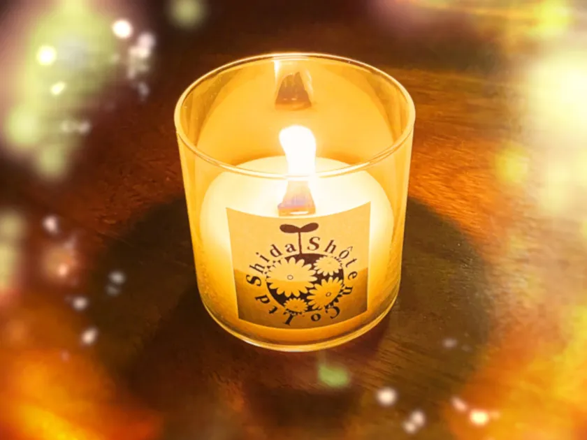 ノベルティとして配布予定のアロマキャンドル(写真と異なる場合がございます)