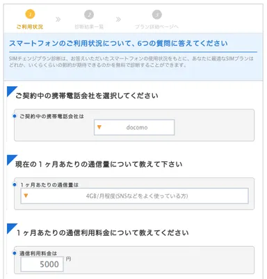 SIMプラン診断画面