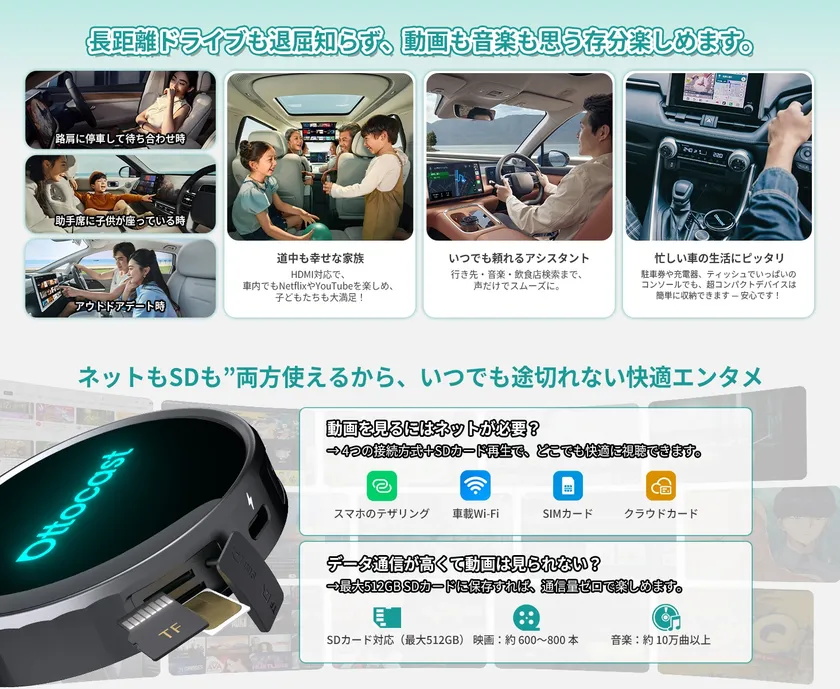 多彩なネット接続+最大512GBのSDカード対応で、どんな旅でも快適に楽しめます