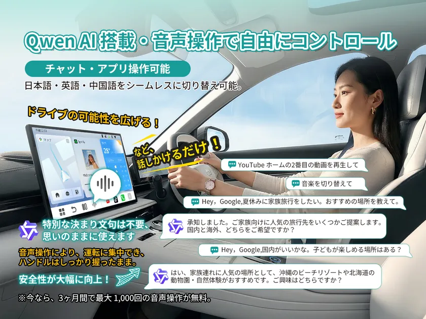 AI音声アシスタント搭載で、話しかけるだけで操作できるスマートな車内体験を実現します
