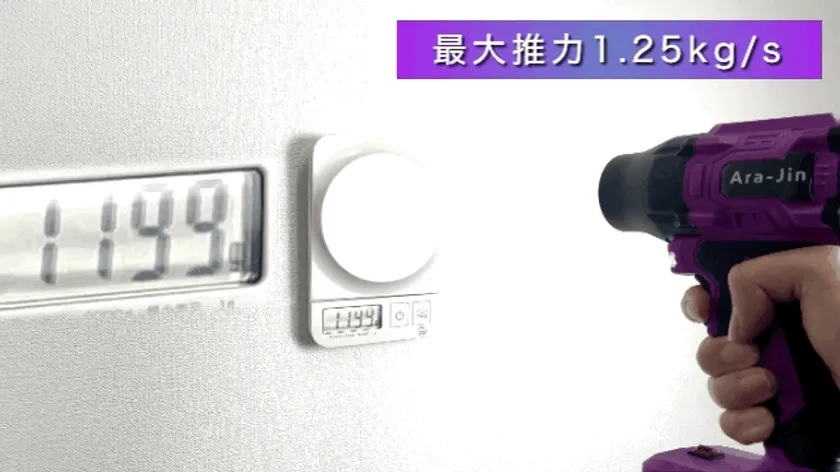 1.25kgの物を吹き飛ばす威力