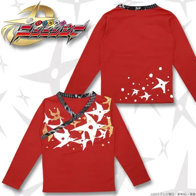 手裏剣戦隊ニンニンジャー×C＆Y SUN ＆ C＆LE MOON アカニンジャー　伊賀崎天晴　長袖Tシャツ　赤×黒