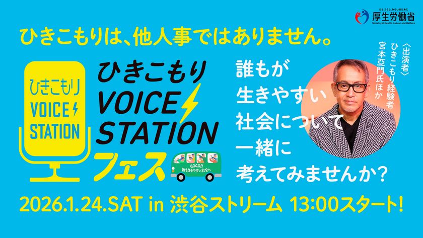 ～ひきこもり経験者の声にふれ、誰もが生きやすい社会について考える～　◆「ひきこもりVOICE STATION フェス」開催◆ひきこもりVOICE STATIONクリエイティブプロデューサー　演出家　宮本亞門らが出演　2026年1月24日(土) 13:00～17:00＠渋谷ストリーム ホール／オンライン