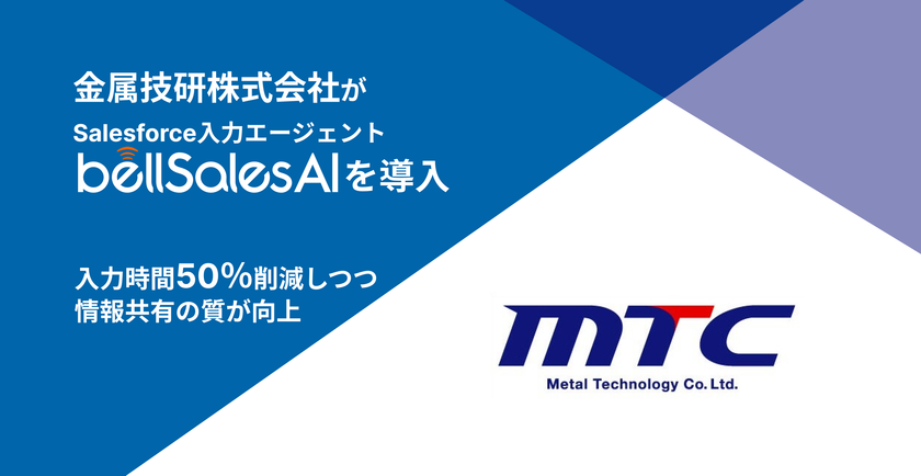 金属技研、Salesforce入力エージェント「bellSalesAI」を導入
　Salesforce入力時間50％削減を実現