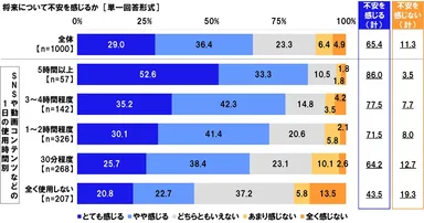 将来についての不安（SNSや動画コンテンツなどの使用時間別）