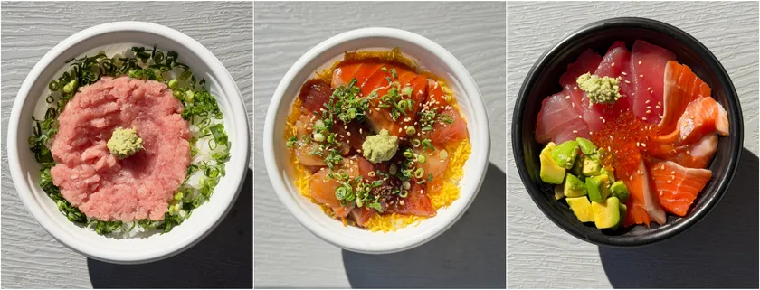 左から)ネギトロ丼/まかない丼/まぐろサーモンアボカ丼