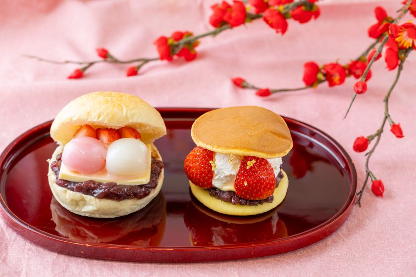 【熱海ばたーあん】苺や紅白団子をあんことバターにあしらった
華やかな美味しさ　「紅白ばたーあんサンド」と
「ばたーあんどら焼き【お正月いちご】」を限定発売！