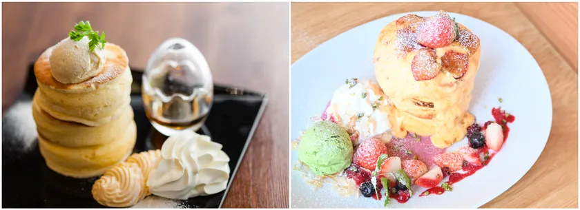 タワーパンケーキ/いちごとピスタチオのパリとろブリュレパンケーキ