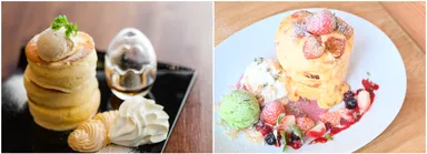 タワーパンケーキ／いちごとピスタチオのパリとろブリュレパンケーキ