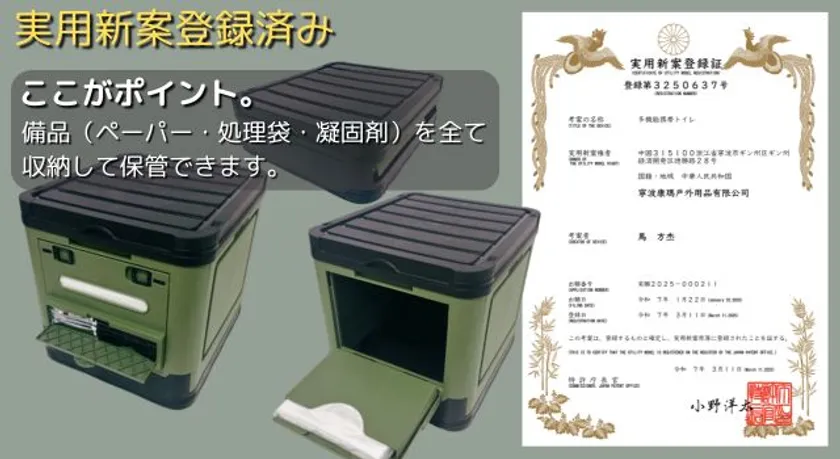 日本特許庁「実用新案登録済み」の独自構造