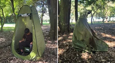 目隠しテントやポンチョを使って