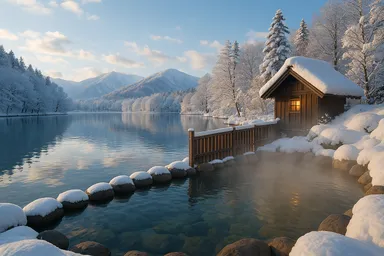 雪の中の露天風呂のイメージ