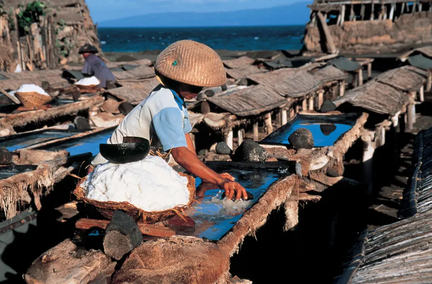 (Photo_11) バリの塩田 夕方の収穫風景 (インドネシア) 2004年 撮影:片平孝