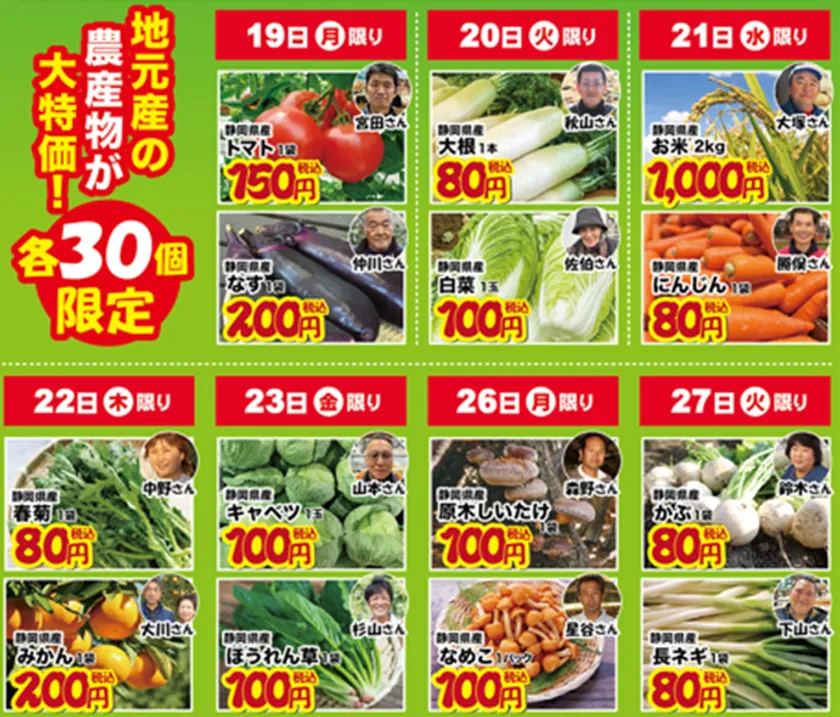 農産物直売場「農産物の大特売！」