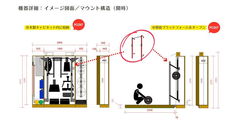 トレーニング機器を壁面に収納　
空間を効率的に活用する「WALL GYM」
1月7日からクラウドファンディング開始