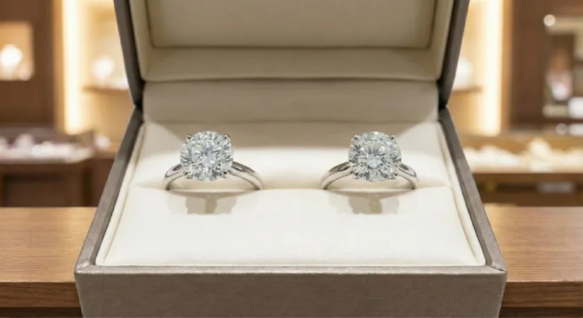 天然ダイヤモンドリングと合成ダイヤモンドリングの比較画像